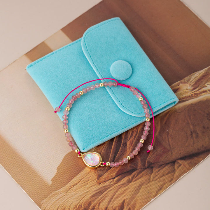 Bracelet pendentif en opale colorée et perles de cristal naturel Olivenorma