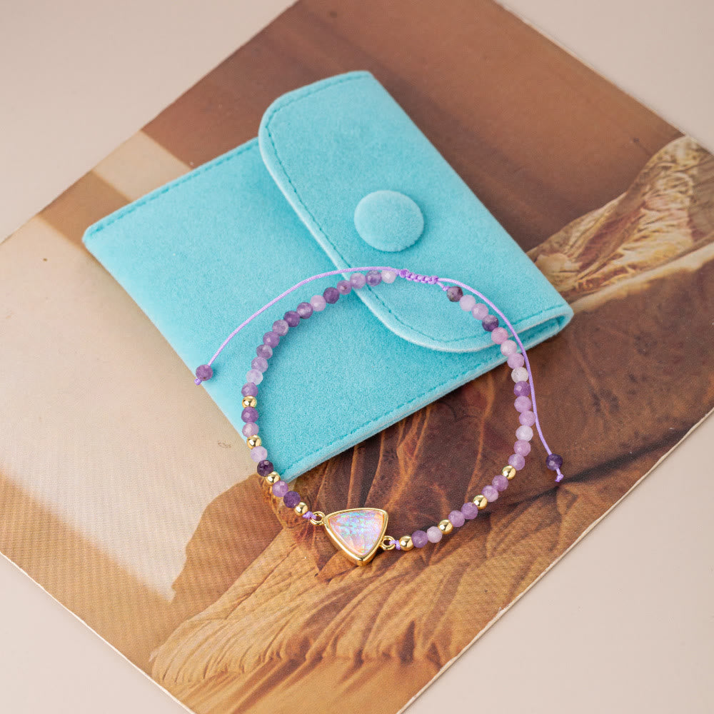 Bracelet pendentif en opale colorée et perles de cristal naturel Olivenorma