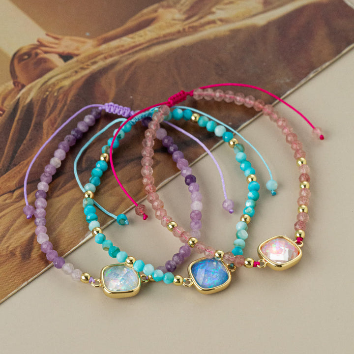 Bracelet pendentif en opale colorée et perles de cristal naturel Olivenorma