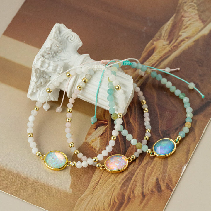 Bracelet pendentif en opale colorée et perles de cristal naturel Olivenorma