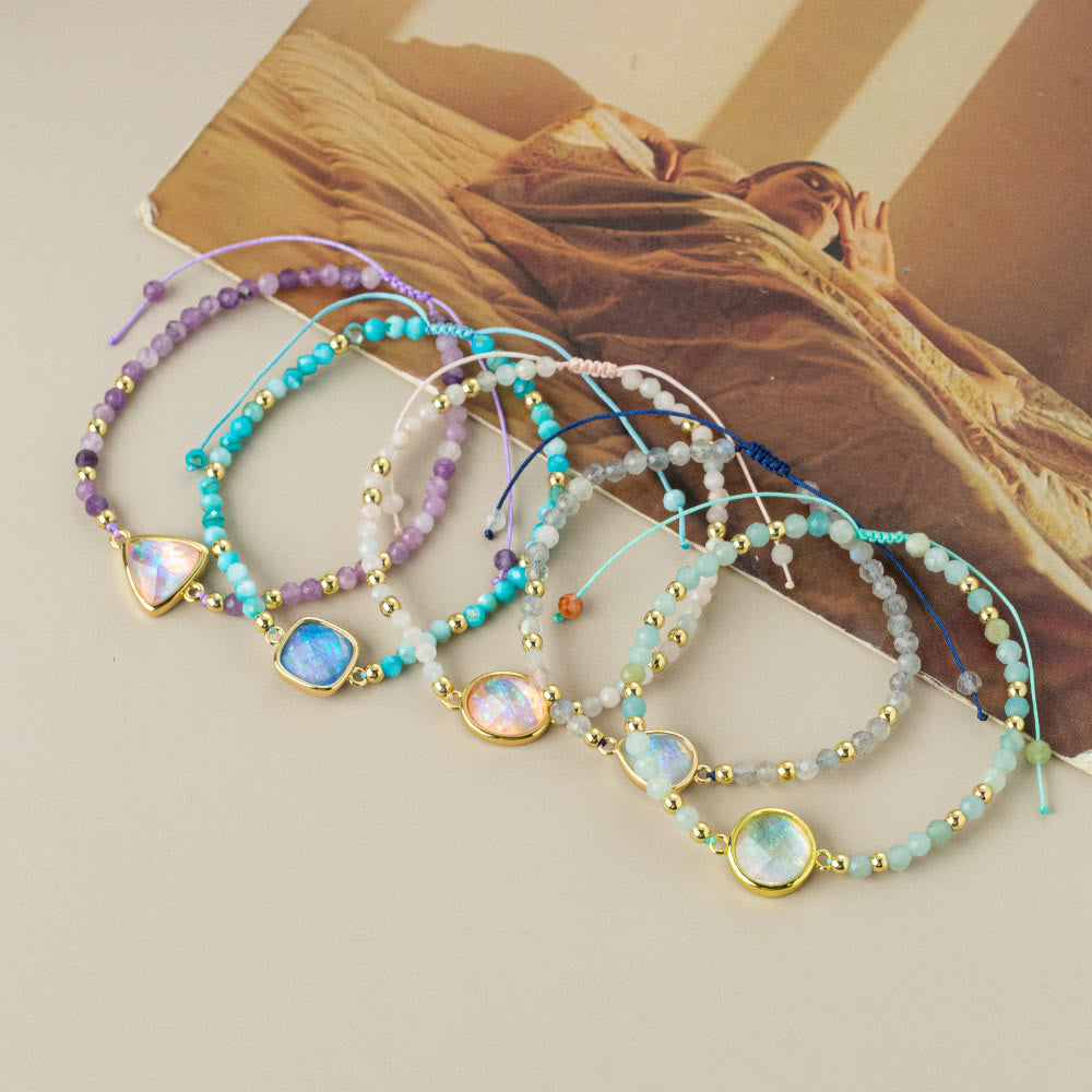 Bracelet pendentif en opale colorée et perles de cristal naturel Olivenorma