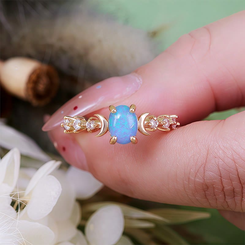 Bague double lune en opale naturelle Olivenorma