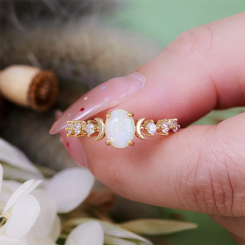 Bague double lune en opale naturelle Olivenorma