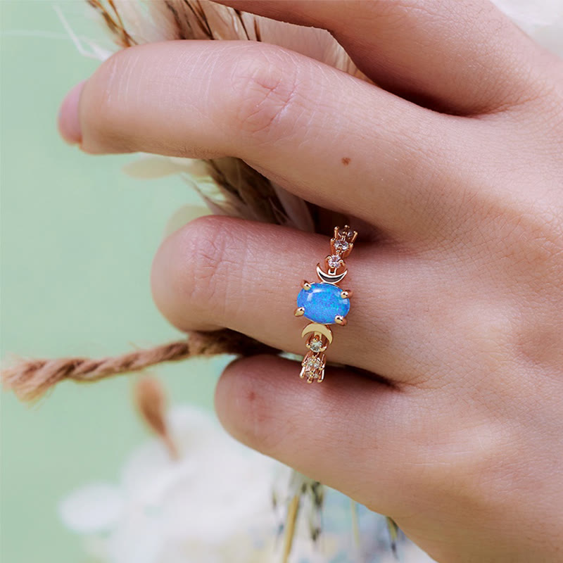 Bague double lune en opale naturelle Olivenorma