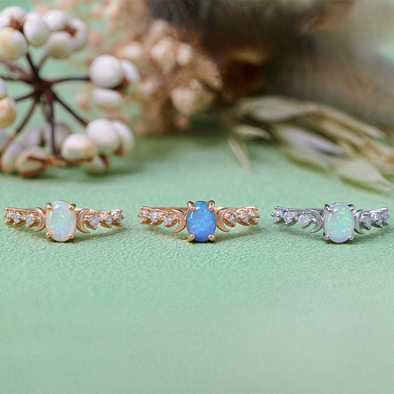 Bague double lune en opale naturelle Olivenorma