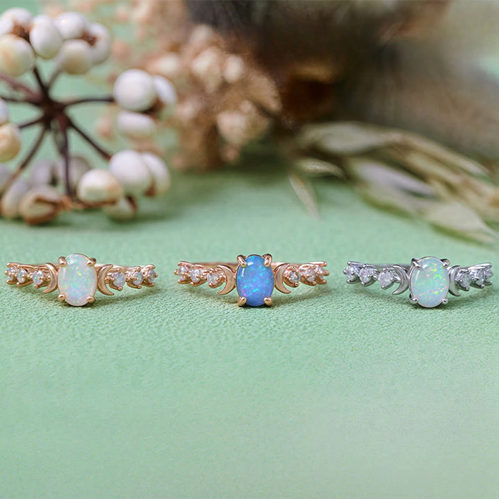 Bague double lune en opale naturelle Olivenorma