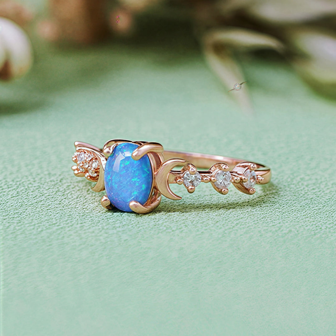 Bague double lune en opale naturelle Olivenorma