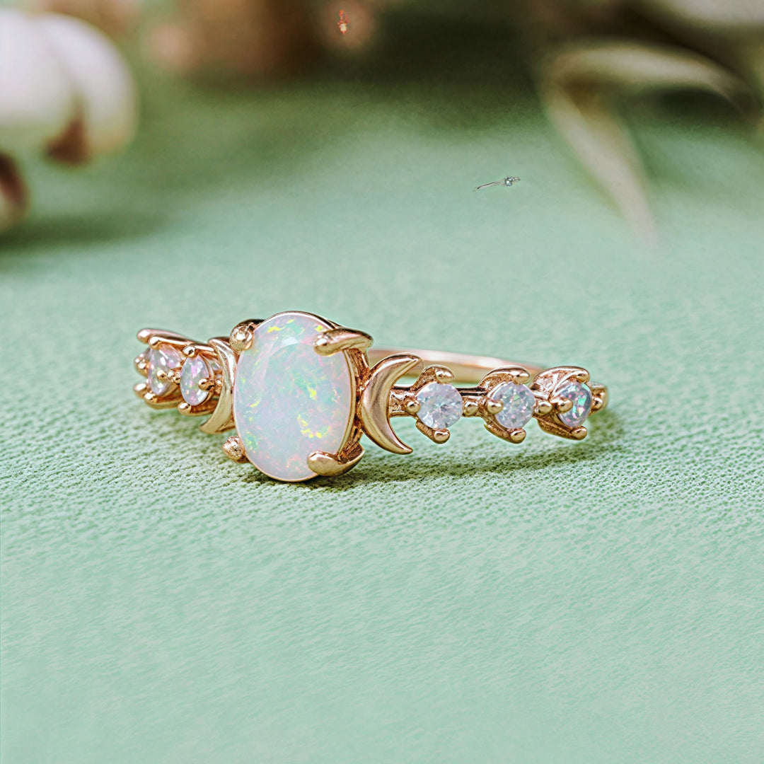 Bague double lune en opale naturelle Olivenorma