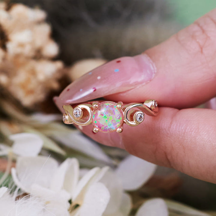 Bague vigne en opale blanche violette naturelle Olivenorma