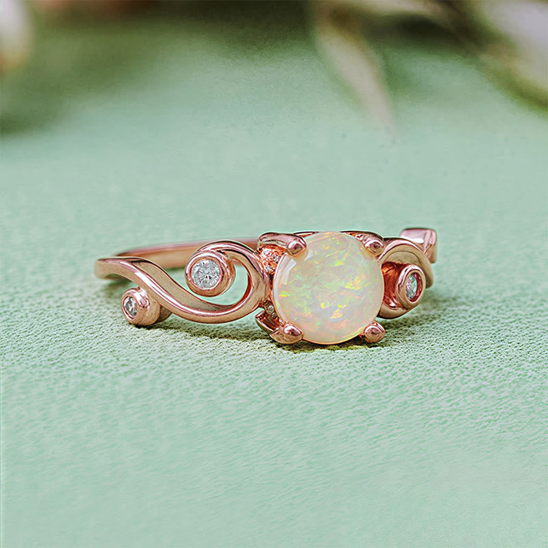 Bague vigne en opale blanche violette naturelle Olivenorma