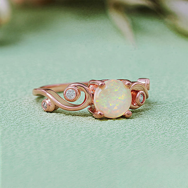 Bague vigne en opale blanche violette naturelle Olivenorma