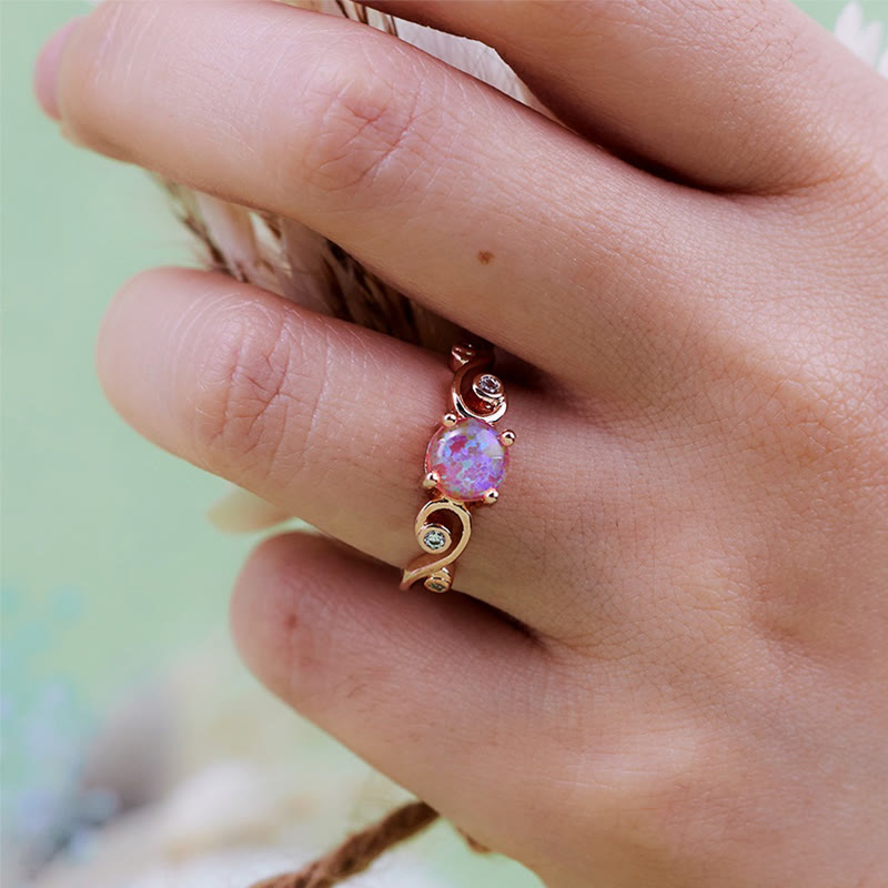 Bague vigne en opale blanche violette naturelle Olivenorma