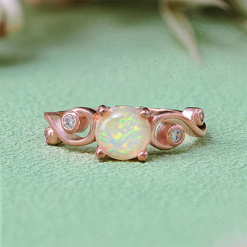 Bague vigne en opale blanche violette naturelle Olivenorma