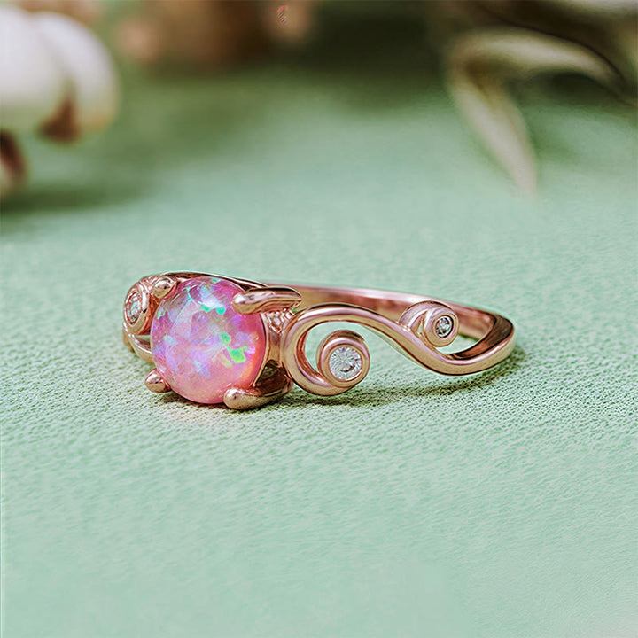 Bague vigne en opale blanche violette naturelle Olivenorma