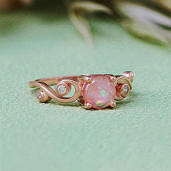 Bague vigne en opale blanche violette naturelle Olivenorma