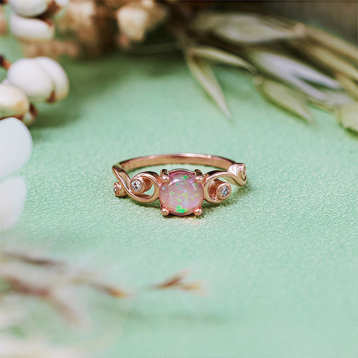 Bague vigne en opale blanche violette naturelle Olivenorma
