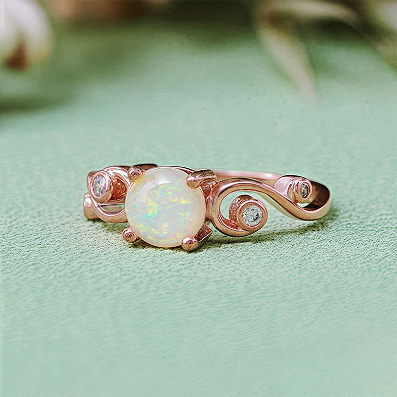 Bague vigne en opale blanche violette naturelle Olivenorma