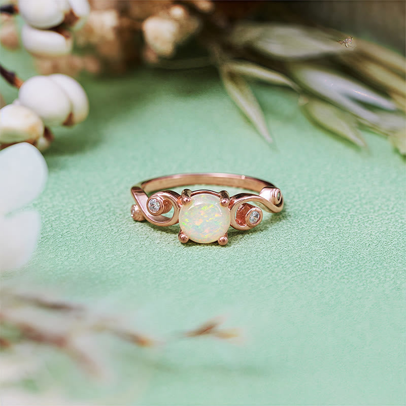 Bague vigne en opale blanche violette naturelle Olivenorma