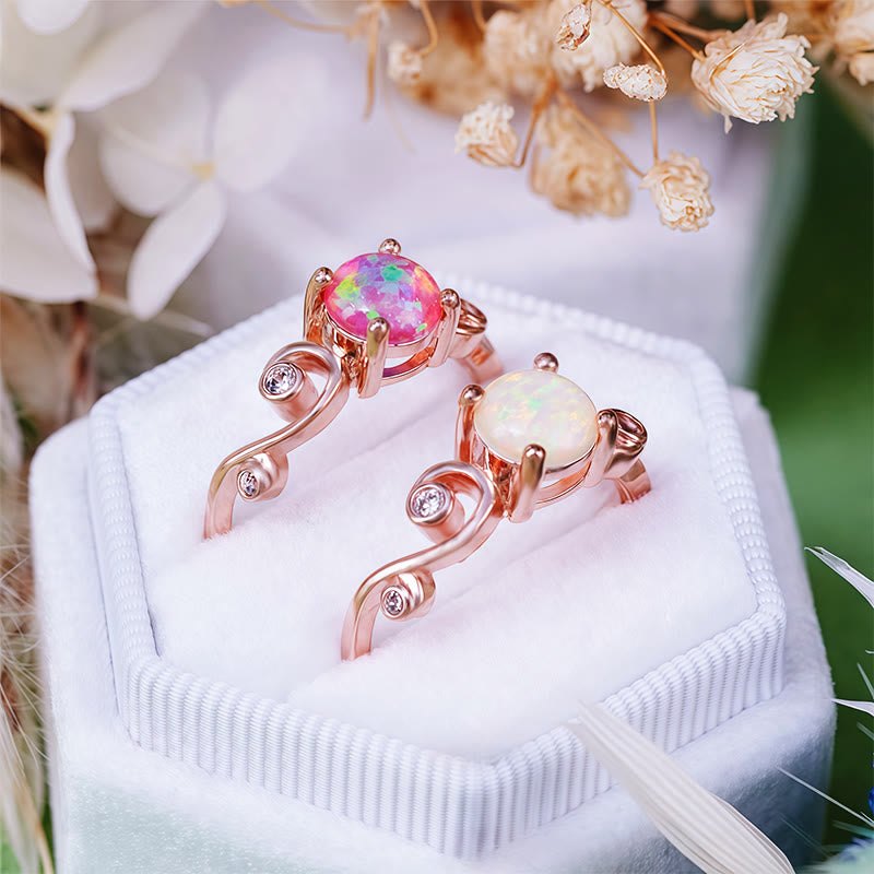 Bague vigne en opale blanche violette naturelle Olivenorma