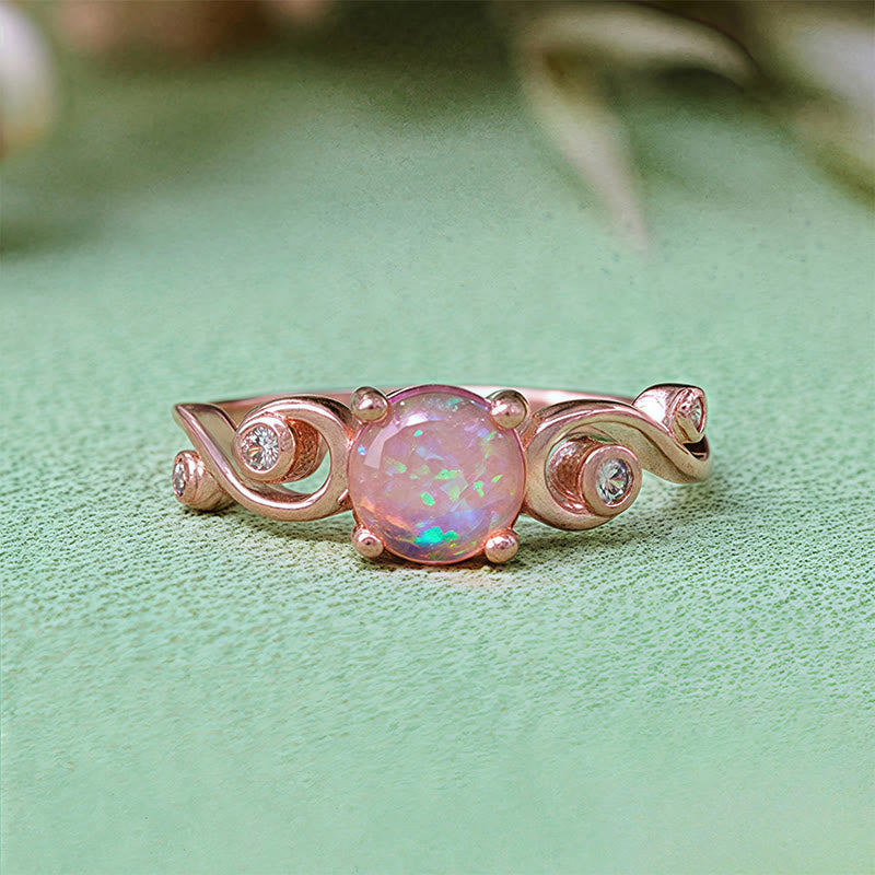 Bague vigne en opale blanche violette naturelle Olivenorma