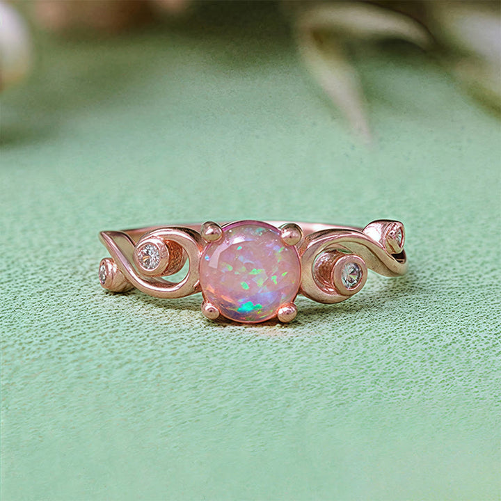 Bague vigne en opale blanche violette naturelle Olivenorma