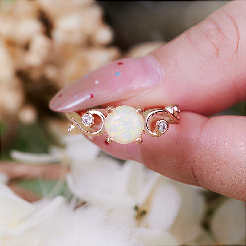 Bague vigne en opale blanche violette naturelle Olivenorma