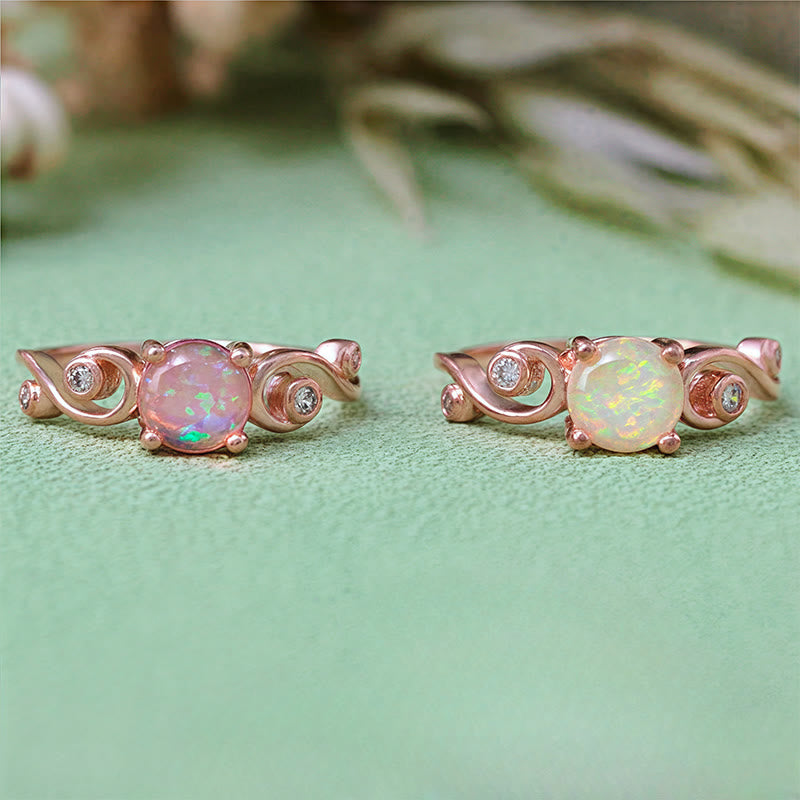 Bague vigne en opale blanche violette naturelle Olivenorma
