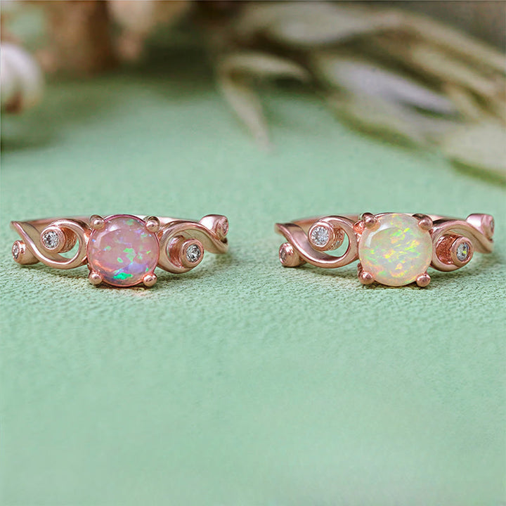 Bague vigne en opale blanche violette naturelle Olivenorma