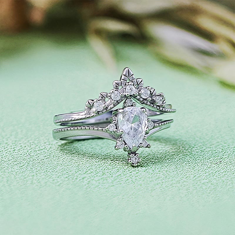 Olivenorma Lot de 2 bagues couronne en opalite et diamants synthétiques