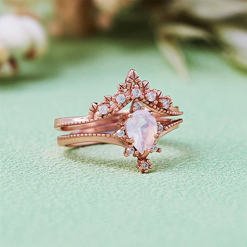 Olivenorma Lot de 2 bagues couronne en opalite et diamants synthétiques