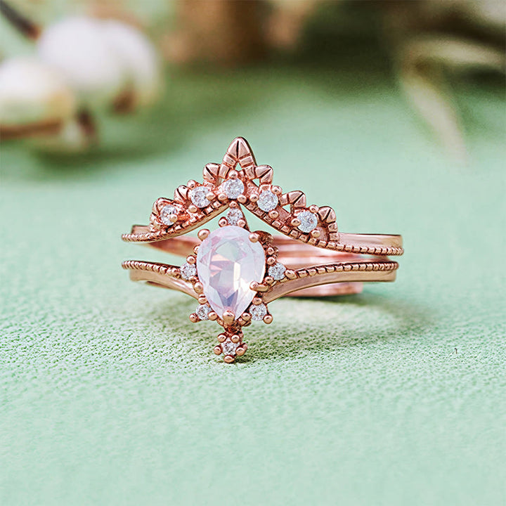 Olivenorma Lot de 2 bagues couronne en opalite et diamants synthétiques