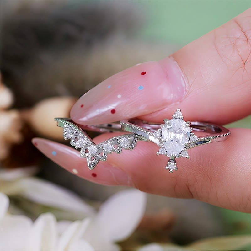 Olivenorma Lot de 2 bagues couronne en opalite et diamants synthétiques