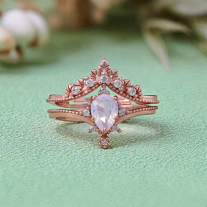 Olivenorma Lot de 2 bagues couronne en opalite et diamants synthétiques