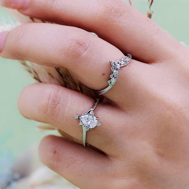 Olivenorma Lot de 2 bagues couronne en opalite et diamants synthétiques