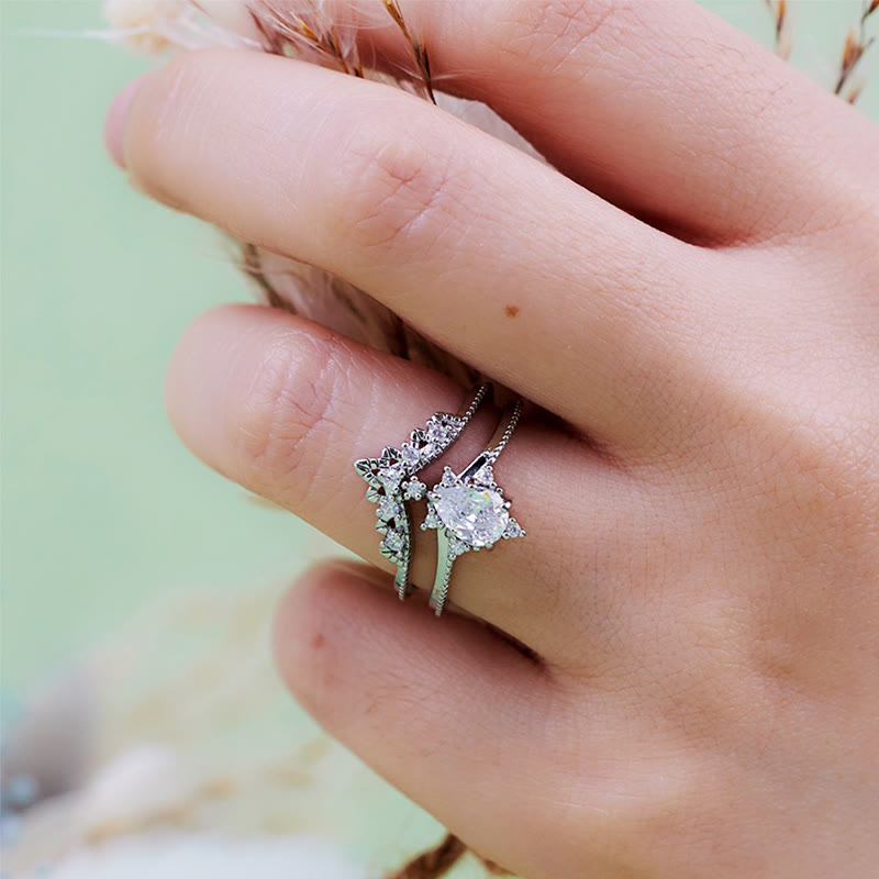 Olivenorma Lot de 2 bagues couronne en opalite et diamants synthétiques