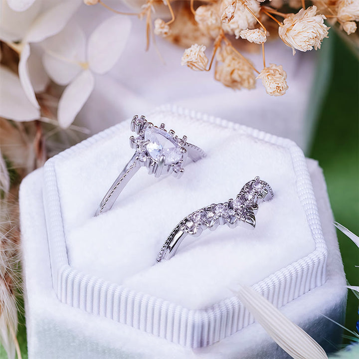 Olivenorma Lot de 2 bagues couronne en opalite et diamants synthétiques