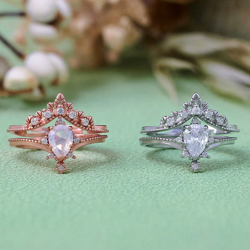 Olivenorma Lot de 2 bagues couronne en opalite et diamants synthétiques