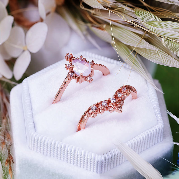 Olivenorma Lot de 2 bagues couronne en opalite et diamants synthétiques