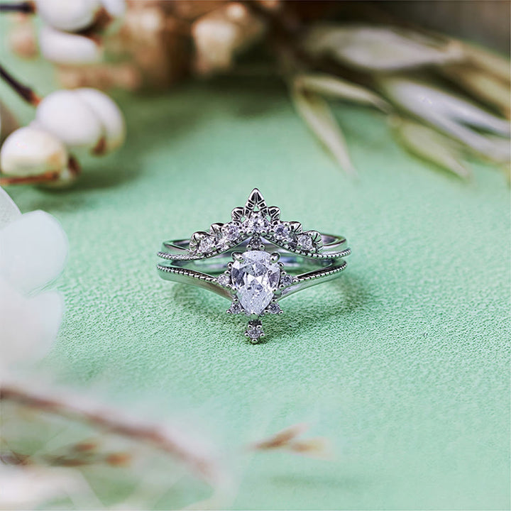 Olivenorma Lot de 2 bagues couronne en opalite et diamants synthétiques