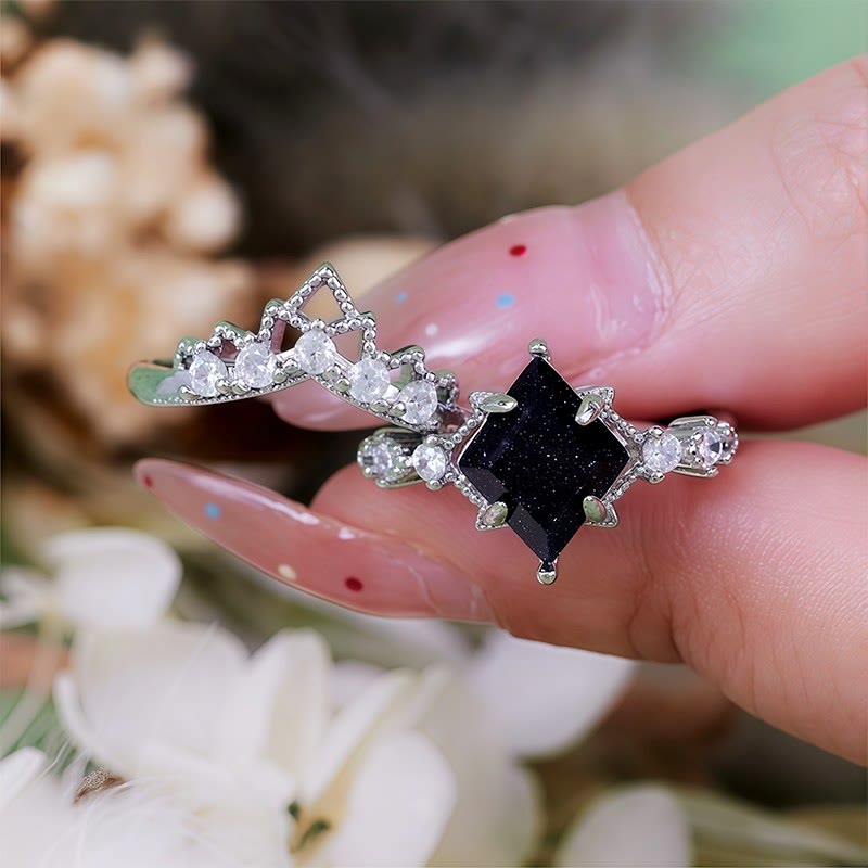 Ensemble de 2 bagues en grès bleu « Princess Crown » d'Olivenorma