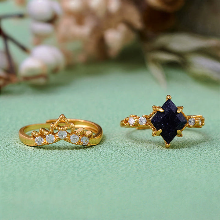 Ensemble de 2 bagues en grès bleu « Princess Crown » d'Olivenorma