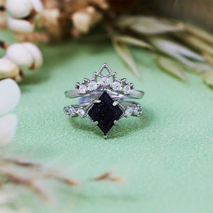 Ensemble de 2 bagues en grès bleu « Princess Crown » d'Olivenorma