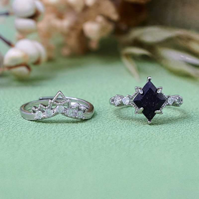 Ensemble de 2 bagues en grès bleu « Princess Crown » d'Olivenorma