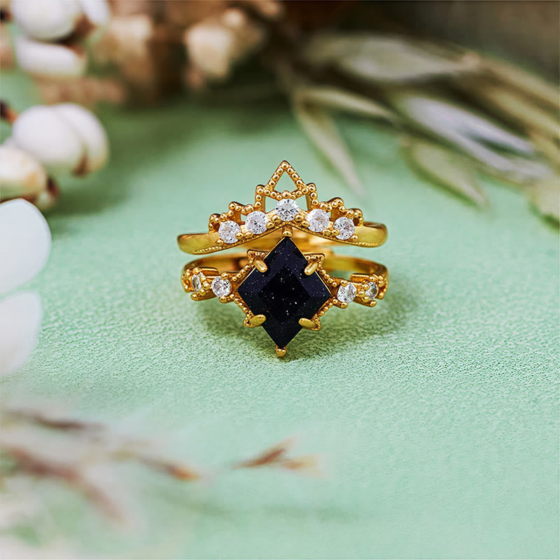 Ensemble de 2 bagues en grès bleu « Princess Crown » d'Olivenorma