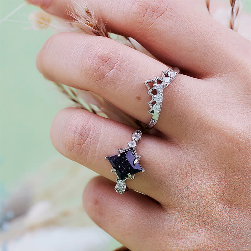 Ensemble de 2 bagues en grès bleu « Princess Crown » d'Olivenorma