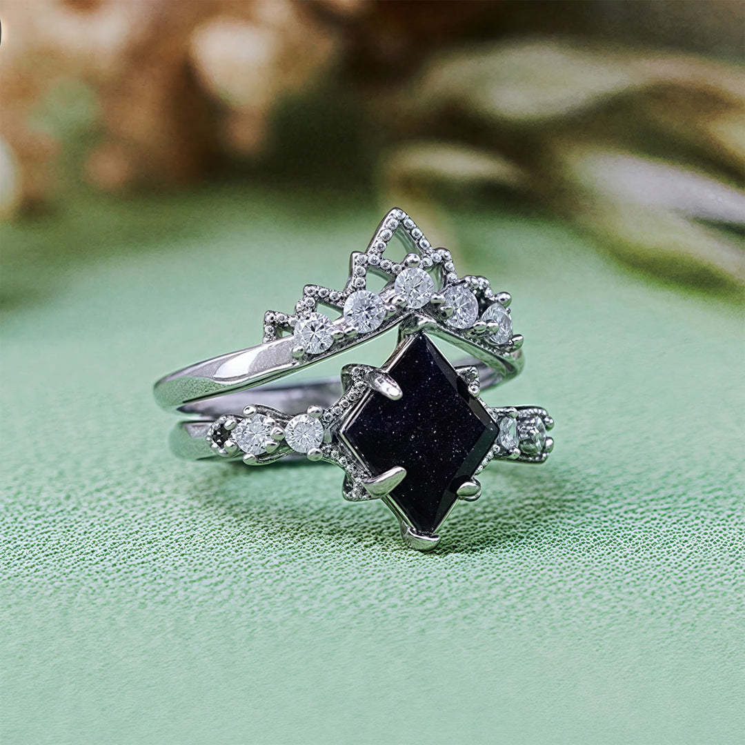 Ensemble de 2 bagues en grès bleu « Princess Crown » d'Olivenorma