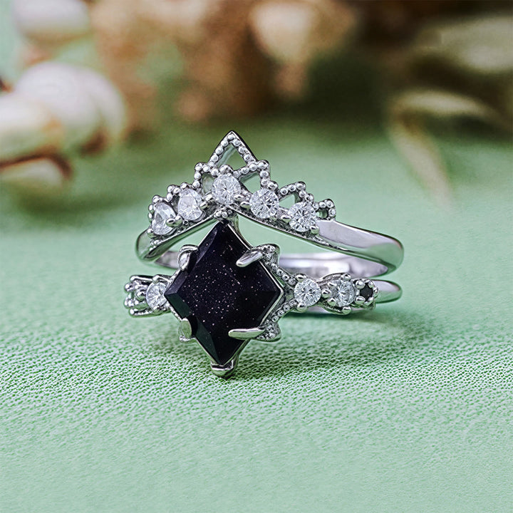 Ensemble de 2 bagues en grès bleu « Princess Crown » d'Olivenorma