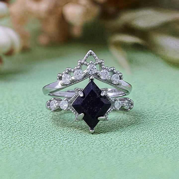 Ensemble de 2 bagues en grès bleu « Princess Crown » d'Olivenorma