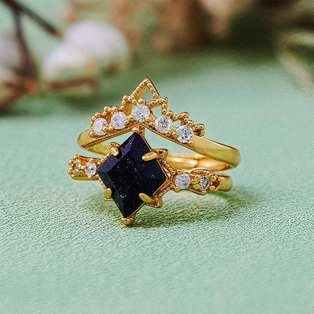 Ensemble de 2 bagues en grès bleu « Princess Crown » d'Olivenorma