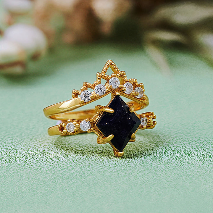 Ensemble de 2 bagues en grès bleu « Princess Crown » d'Olivenorma